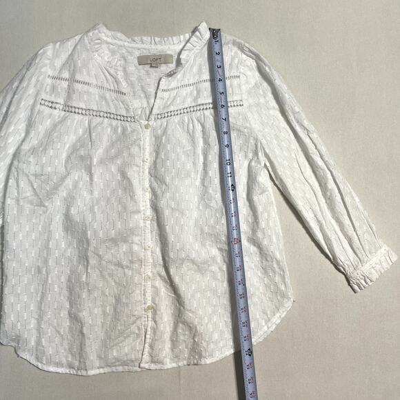 LOFT White Textured Striped Long Sleeve Blouse Top - Size S - Picture 6 of 7